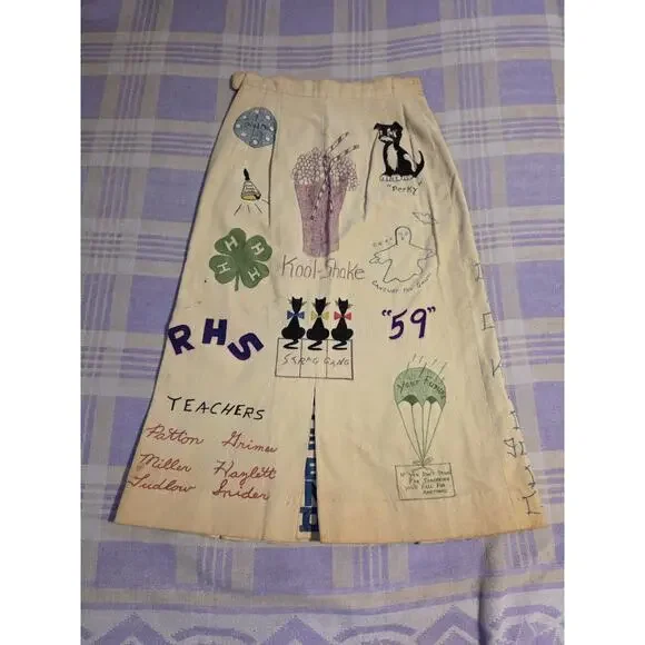 Vintage 1959 Senior Cord Skirt And Jacket Set Hand Drawn High School 50s 60s - Picture 2 of 16